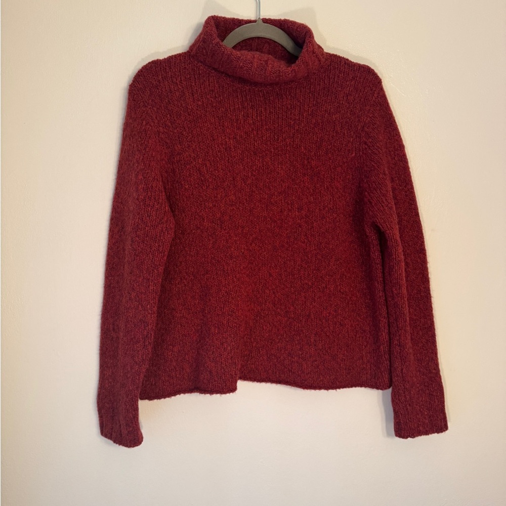 Eileen Fisher Merino Wool Cozy Burgundy Turtleneck Sweater Size M